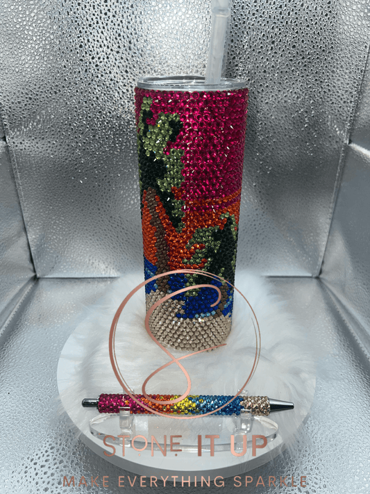 20oz Sparkly Sunset on the Beach Blinged Out Tumbler with Gel Pen