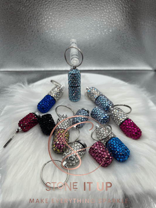 Blinged out pill holder keychains