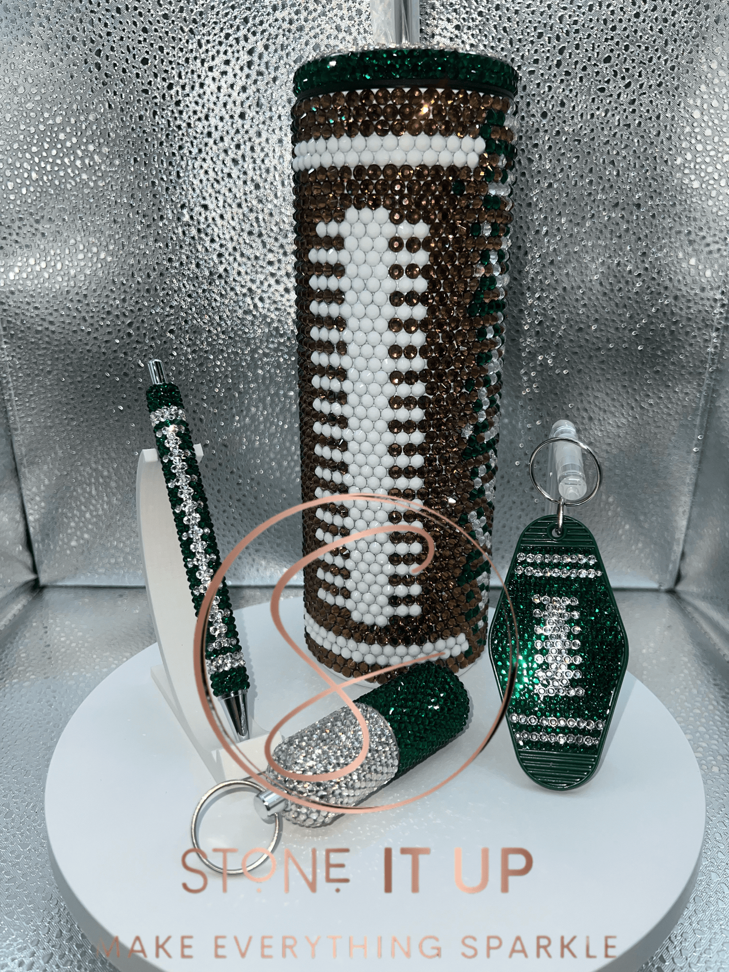 20oz Go Green! Blinged Out Tumbler with Gel Pen and Retro Keychain