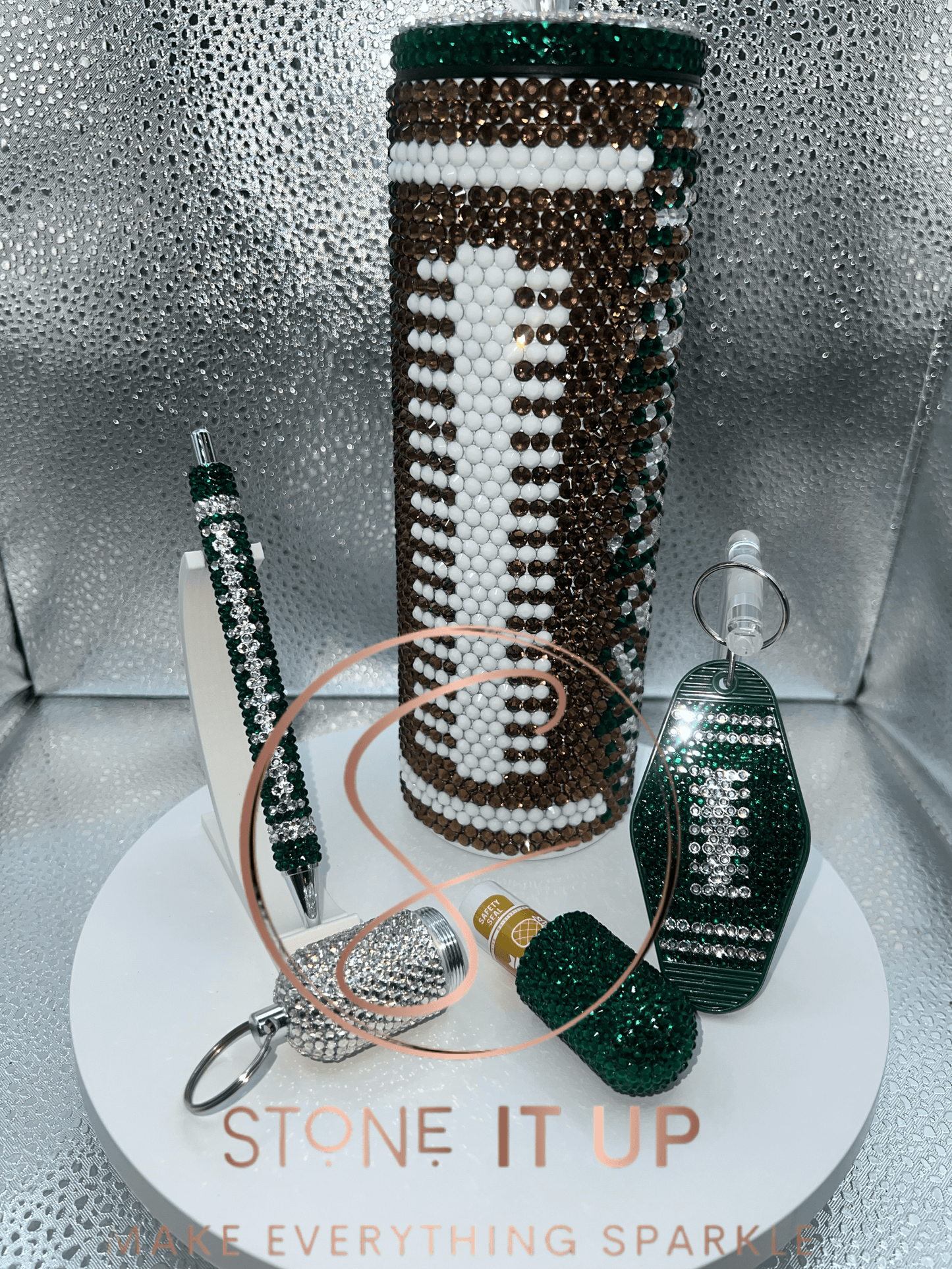 20oz Go Green! Blinged Out Tumbler with Gel Pen and Retro Keychain