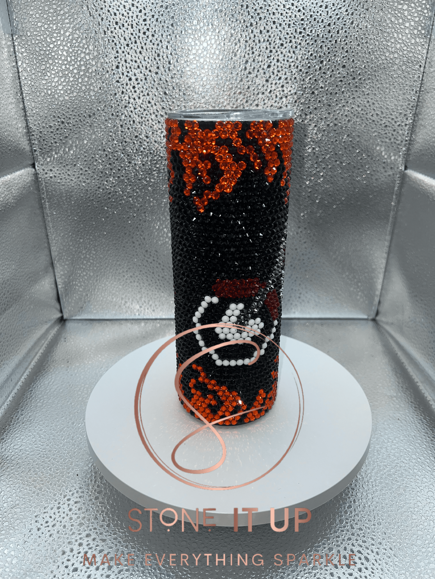 20oz Motorcycle in Flames Blinged Out Tumbler