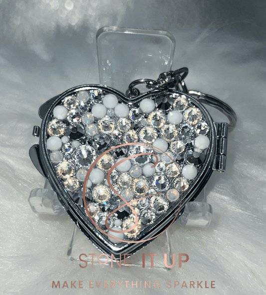 Marry Me Marilyn Blinged Out Compact Heart Mirror Keychain