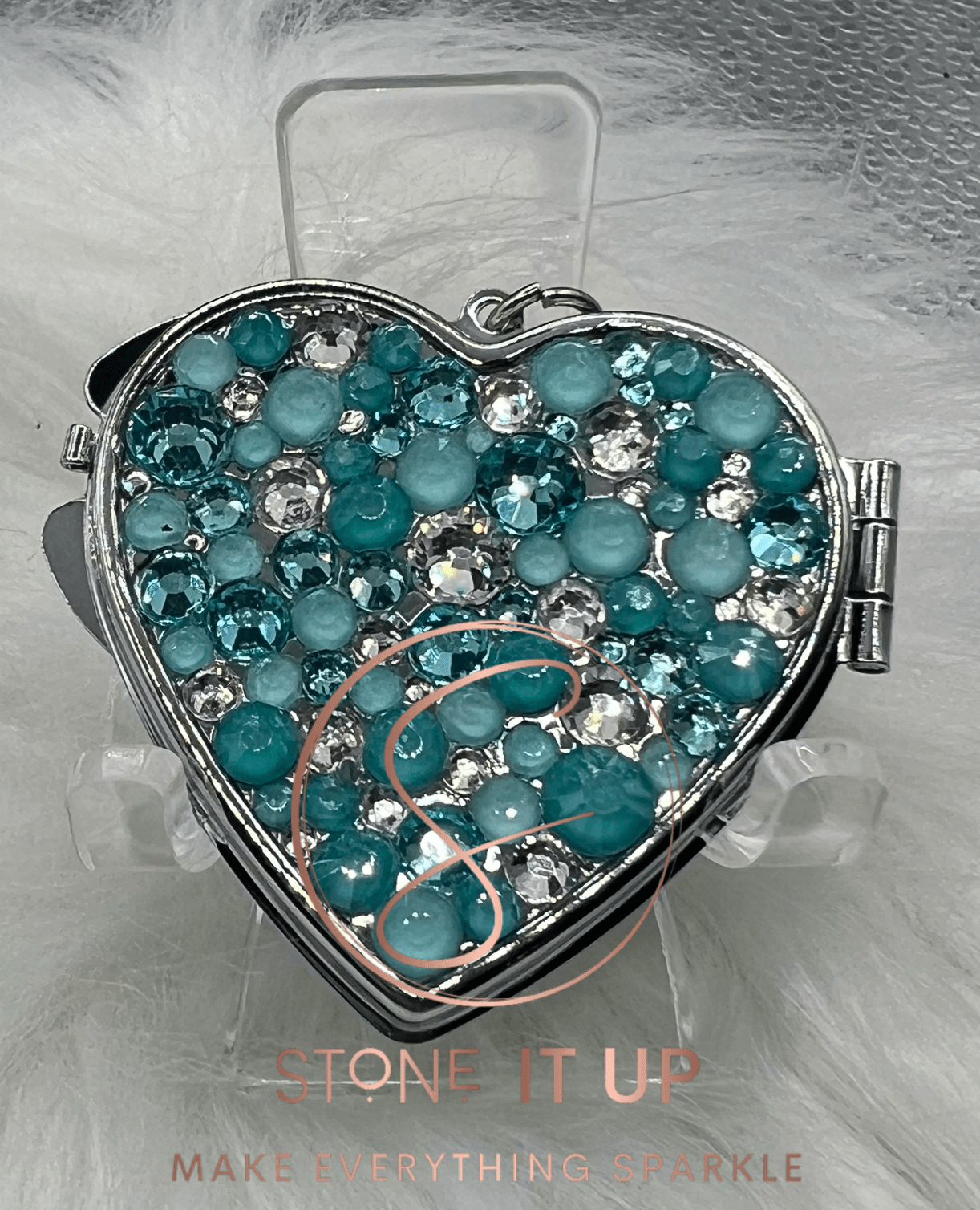 True Love Tiffany Blinged Out Compact Heart Mirror Keychain