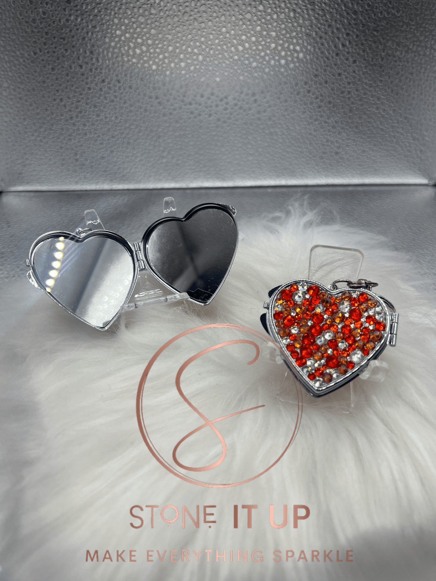 One of a Kind Olivia Blinged Out Compact Heart Mirror Keychain