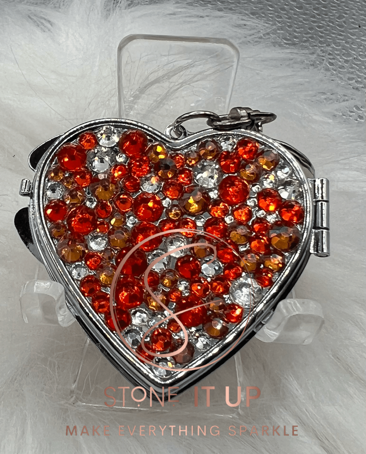 One of a Kind Olivia Blinged Out Compact Heart Mirror Keychain