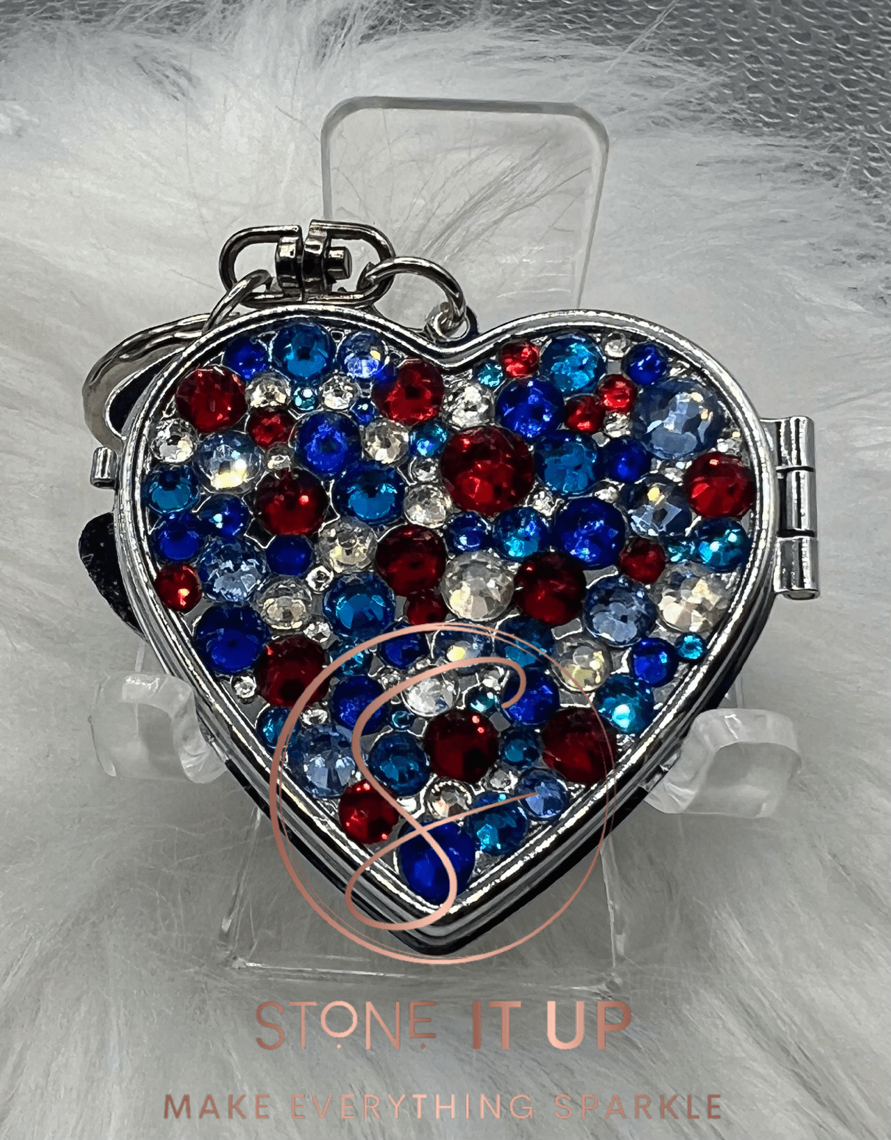 Freedom Glass Blinged Out Compact Heart Mirror Keychain