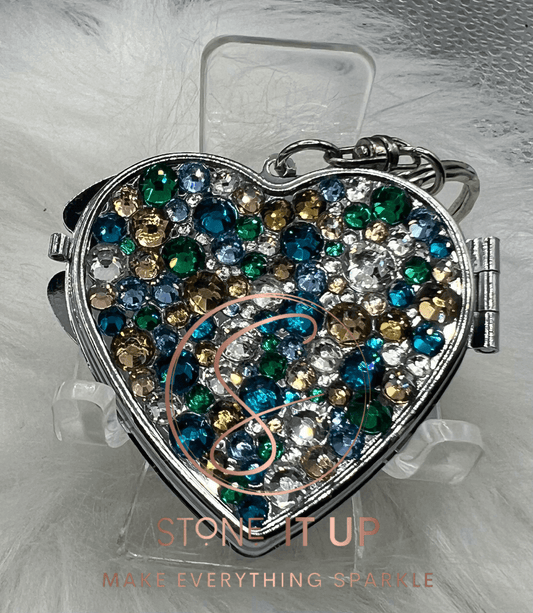 Outdoorsy Ophelia Blinged Out Compact Heart Mirror Keychain