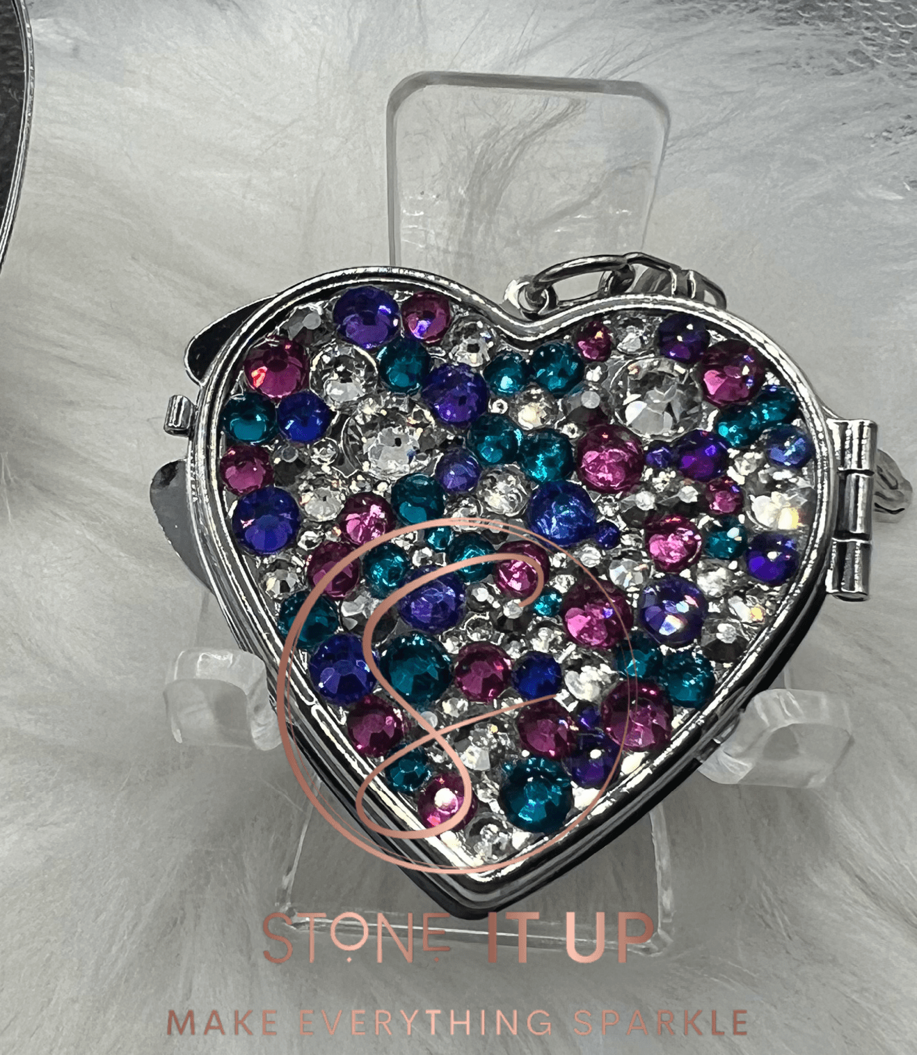 Moving Mountains Miley Blinged Out Compact Heart Mirror Keychain