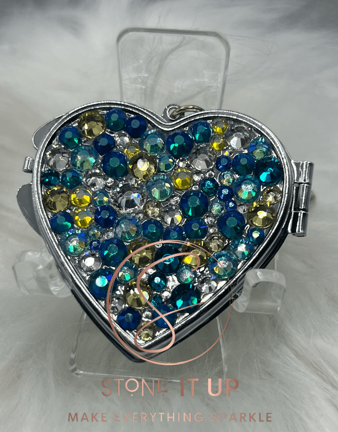 Birdie's Birthday Bash Blinged Out Compact Heart Mirror Keychain