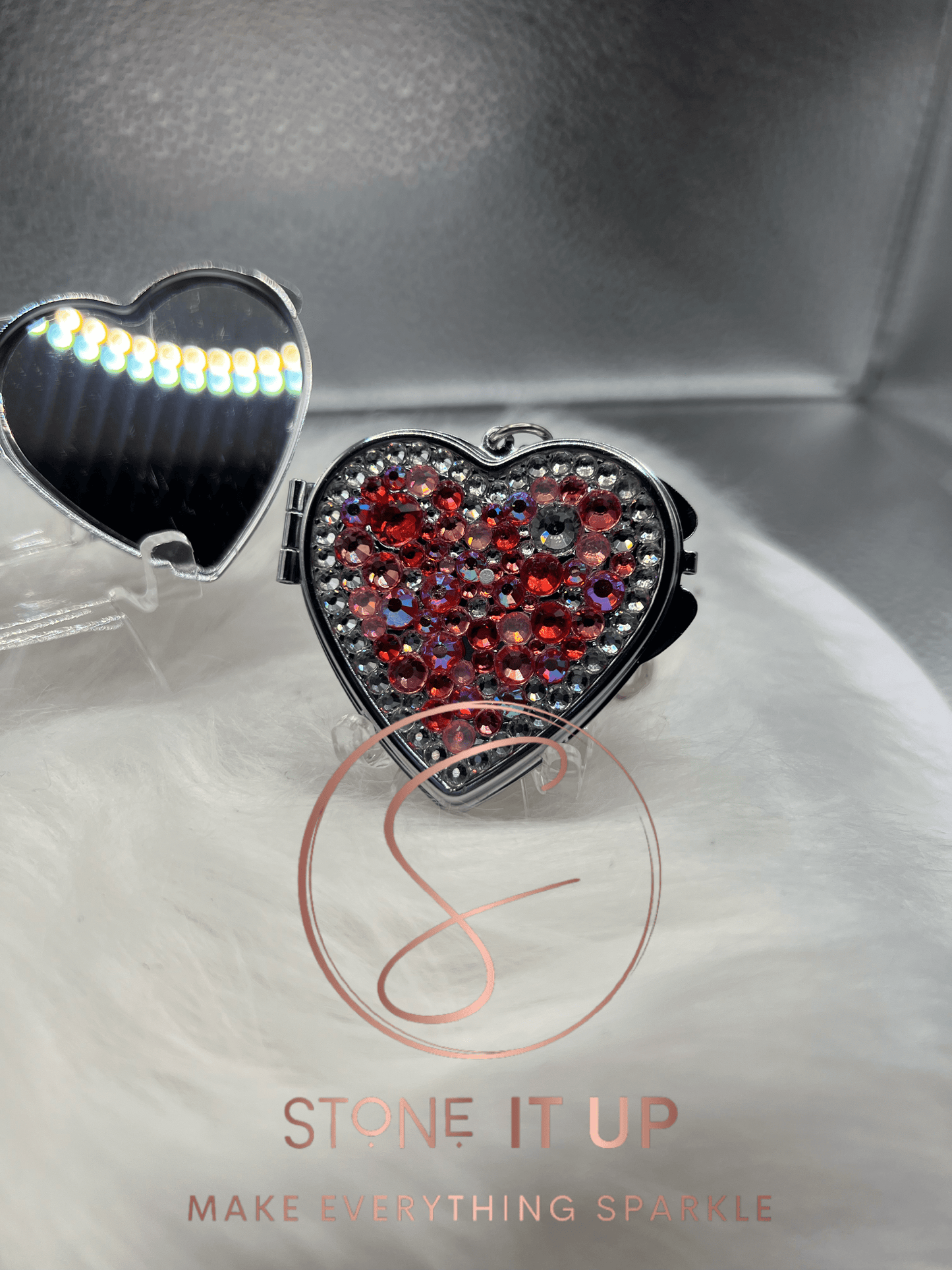 Crushing on Cora Blinged Out Compact Heart Mirror Keychain