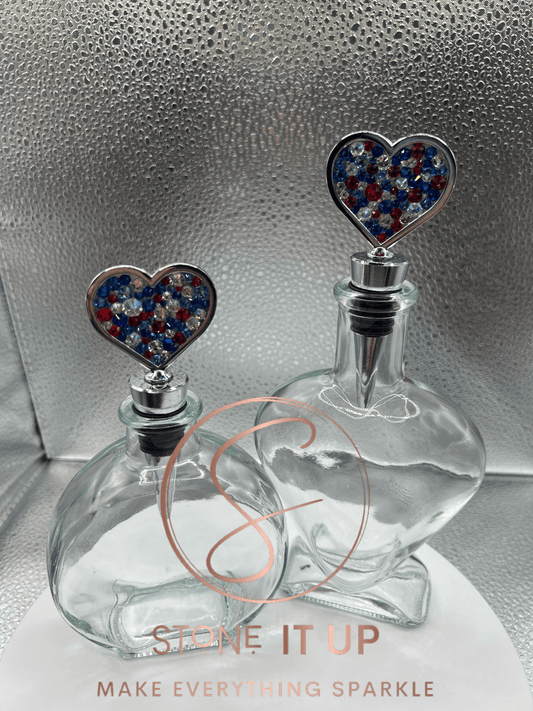 Blinged out Freedom Glass Heart Wine Bottle Stopper