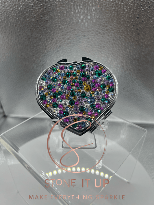 Genevieve's Garden Blinged Out Heart Shaped Compact Mirror