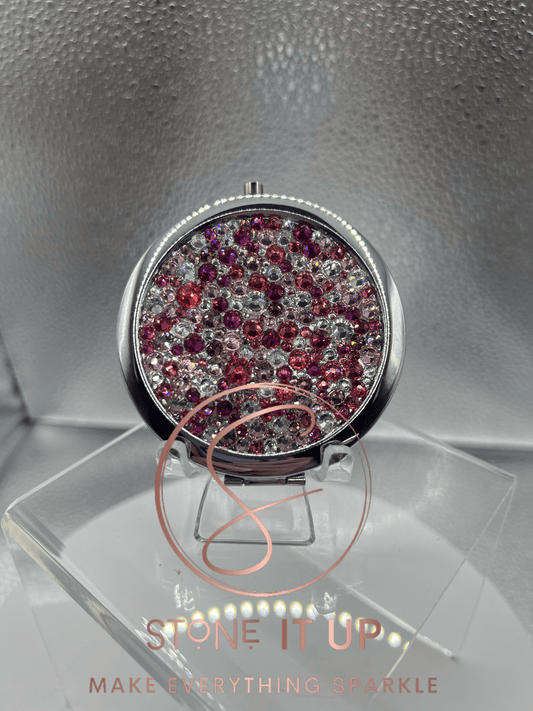 Pretty in Pink Blinged Out Round Shaped Compact Mirror