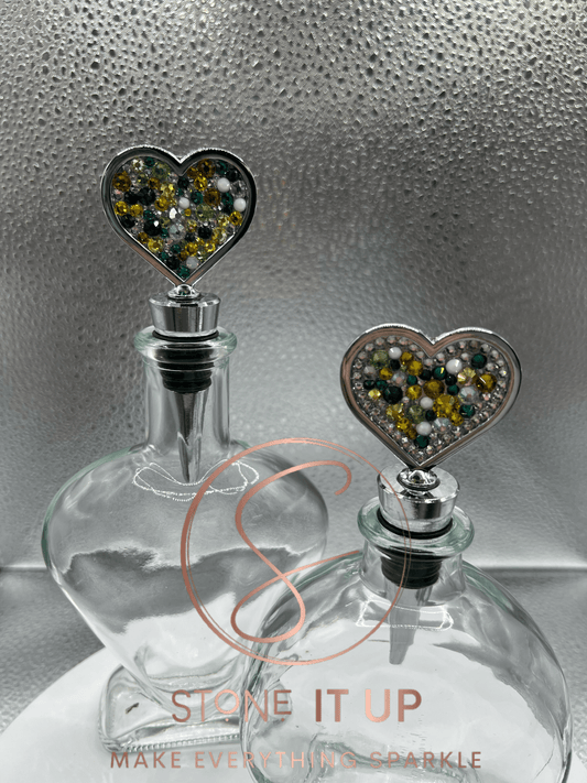 Blinged out Green Thumb Glenda Heart Wine Bottle Stopper