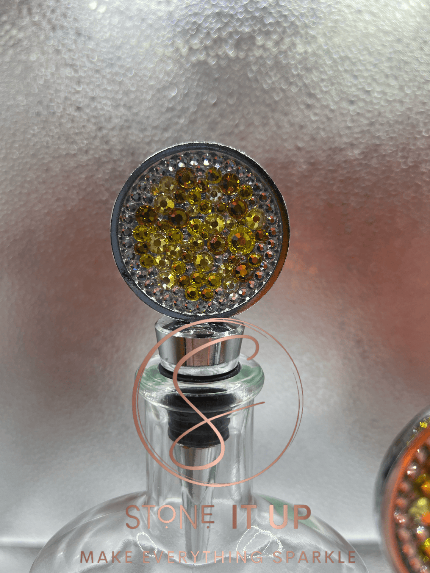 Blinged out Soaking Up Sun Sophie Round Wine Bottle Stopper