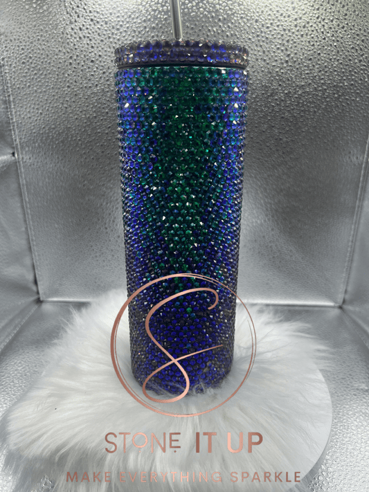 20oz Green and Purple Aurora Ombre Blinged Out Tumbler