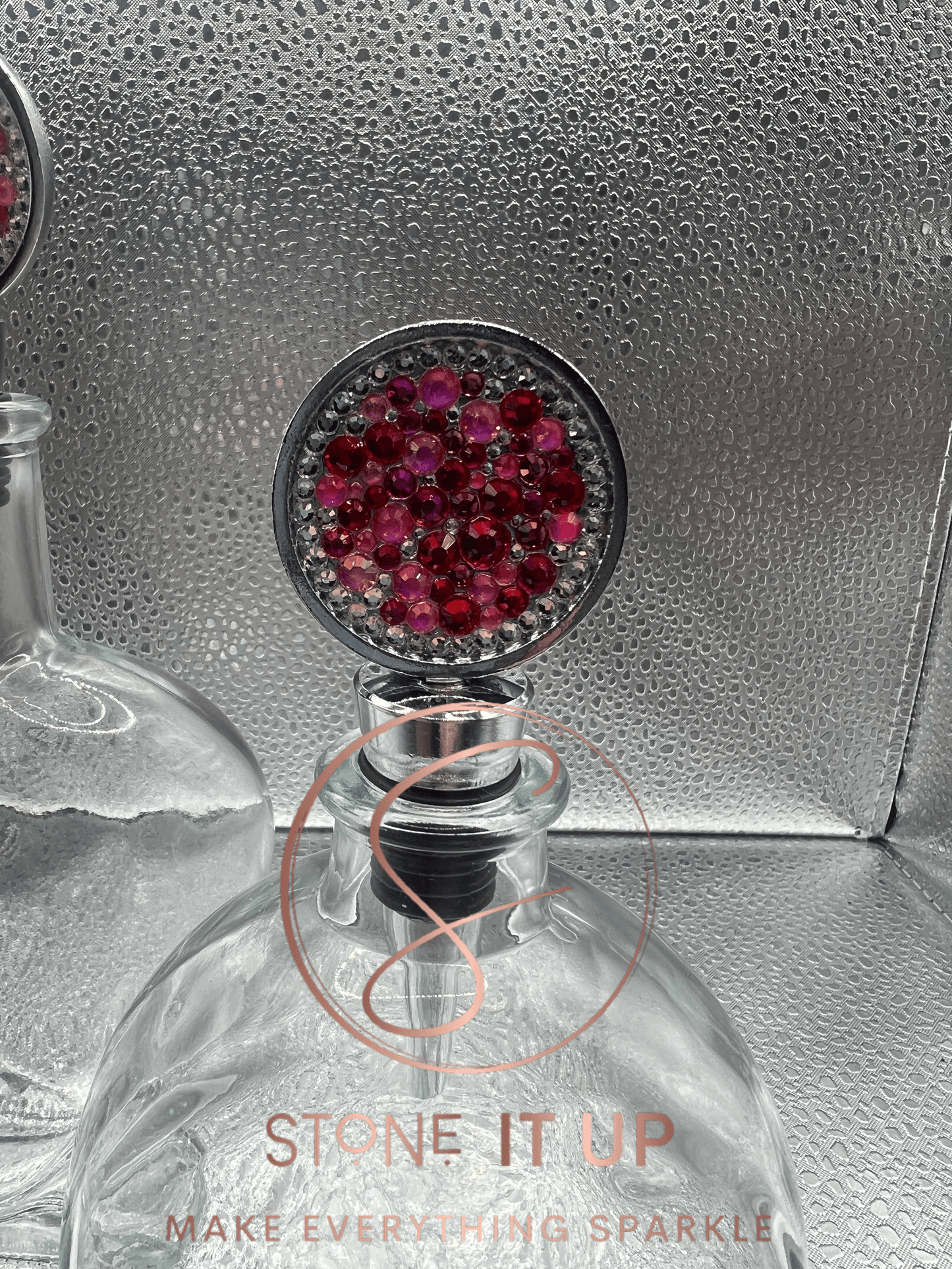 Blinged out Wendy's Watermelon Patch Round Wine Bottle Stopper