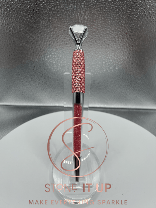 Pink Grapefruit Blinged Out Diamond Top Pen with Coral Crystals