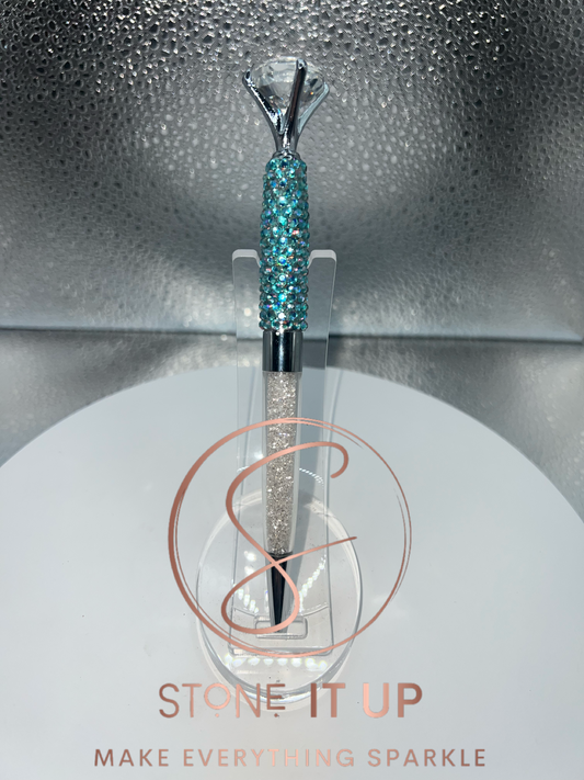 Mirage Aqua Blinged Out Diamond Top Pen