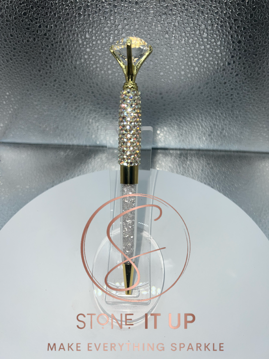 Mirage Crystal in Gold Blinged Out Diamond Top Pen