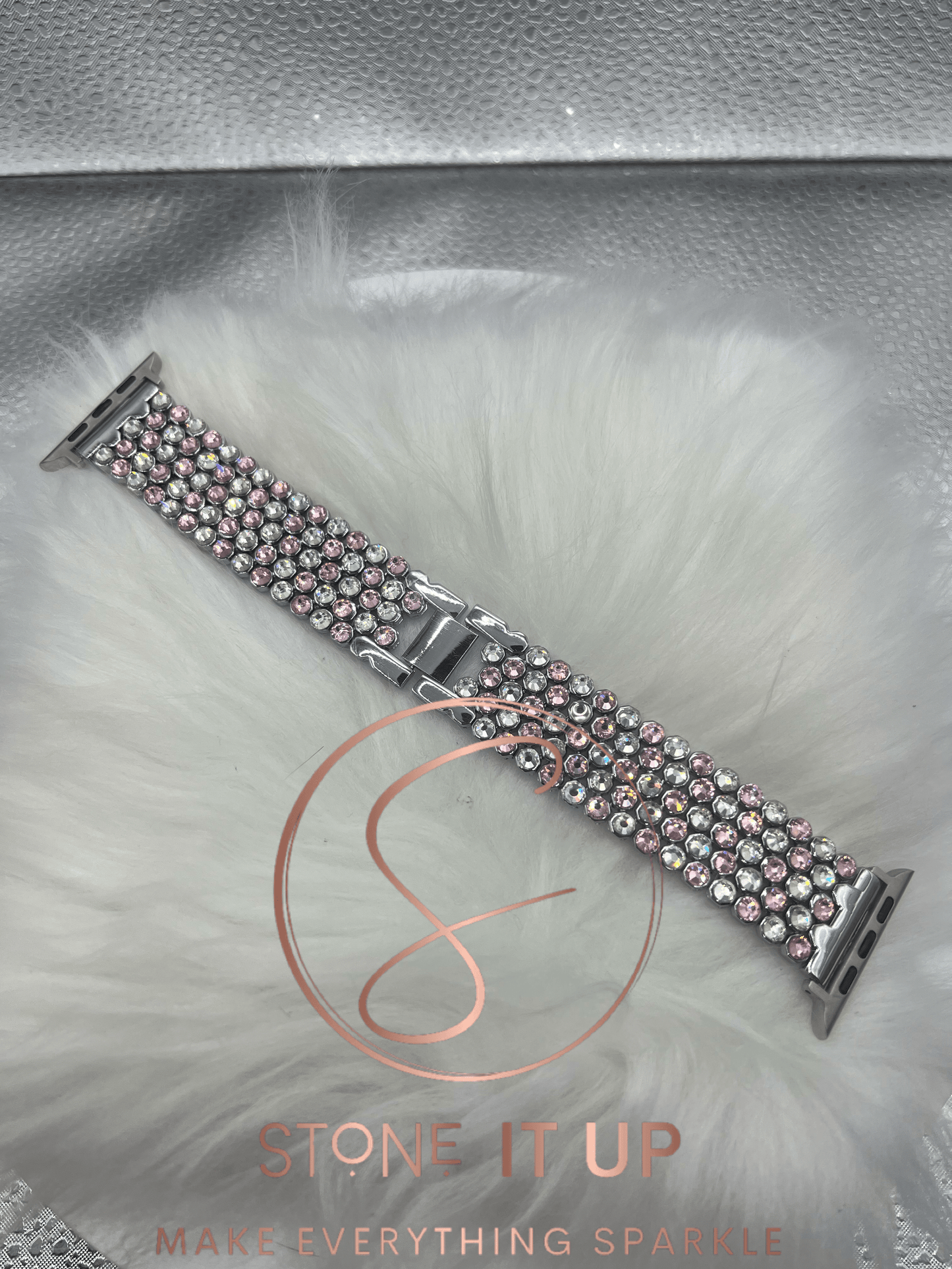 Pink and Clear Crystal Apple Watch Band (42-49mm)