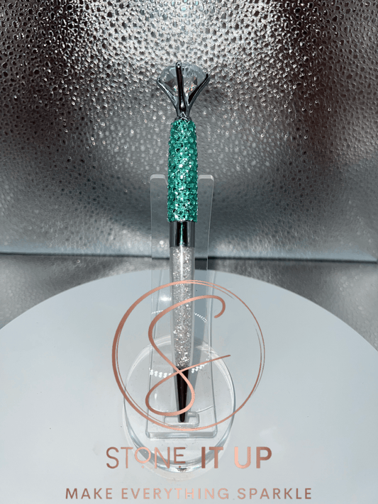 Mint Green Blinged Out Diamond Top Pen with Clear Crystals