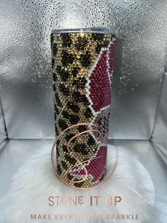 20oz Cheetah Breast Cancer Ribbon Blinged Out Tumbler