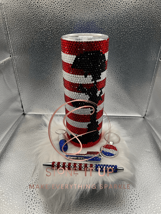 20oz Fallen Soldier American Flag Blinged Out Tumbler with Extras